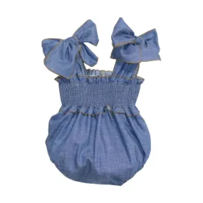 Baby Girl Denim Look Romper with Bow Straps