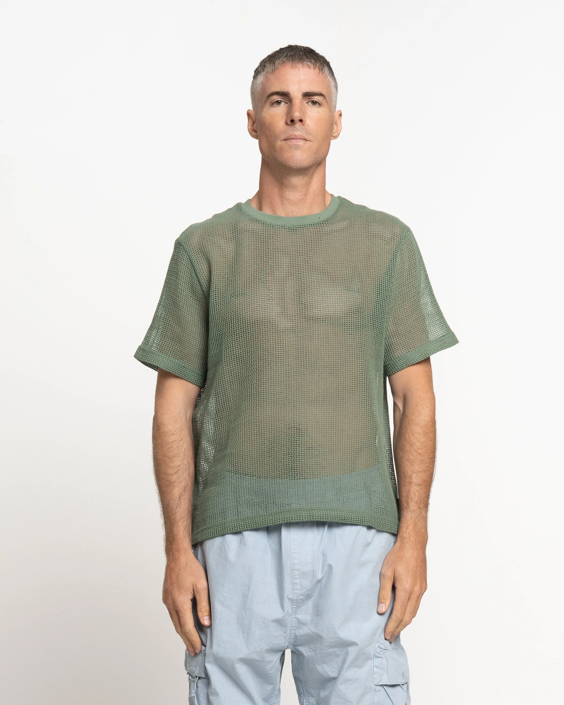 Cotton Mesh Crew in Green