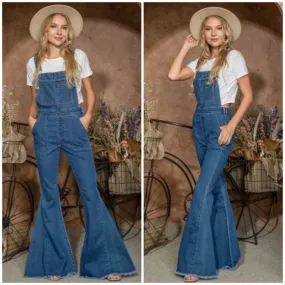 Denim Retro Vintage 70's Flared Bell Bottom Bohemian Casual Overalls Women's