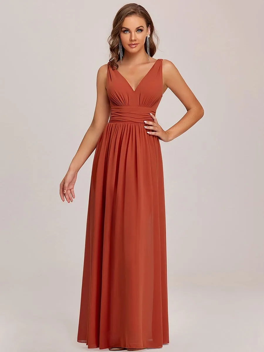 Elegant Sleeveless V-Neck Semi-Formal Maxi Chiffon Bridesmaid Dress