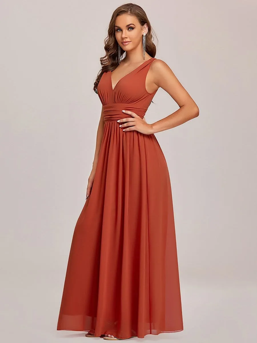 Elegant Sleeveless V-Neck Semi-Formal Maxi Chiffon Bridesmaid Dress