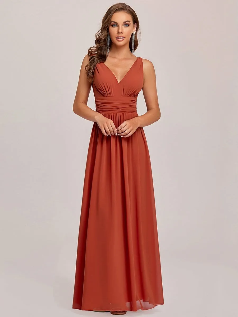 Elegant Sleeveless V-Neck Semi-Formal Maxi Chiffon Bridesmaid Dress