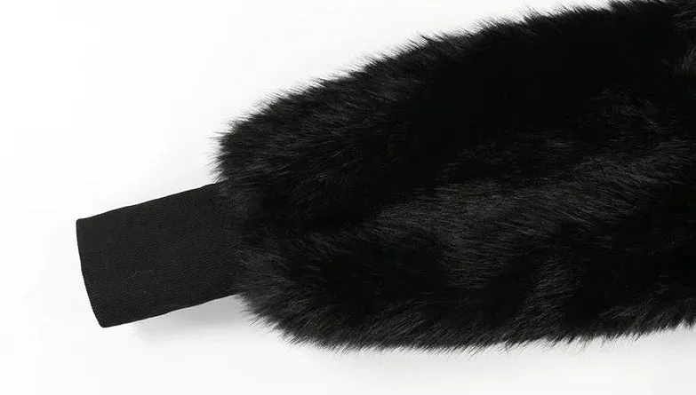 Faux Fox Fur Belt Detail Bomber Jacket