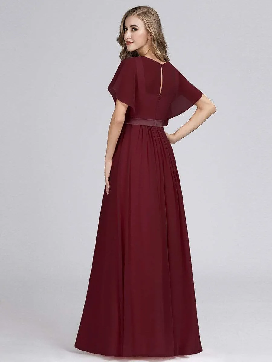 Flutter Sleeve Maxi Long Flowy Chiffon Evening Dress