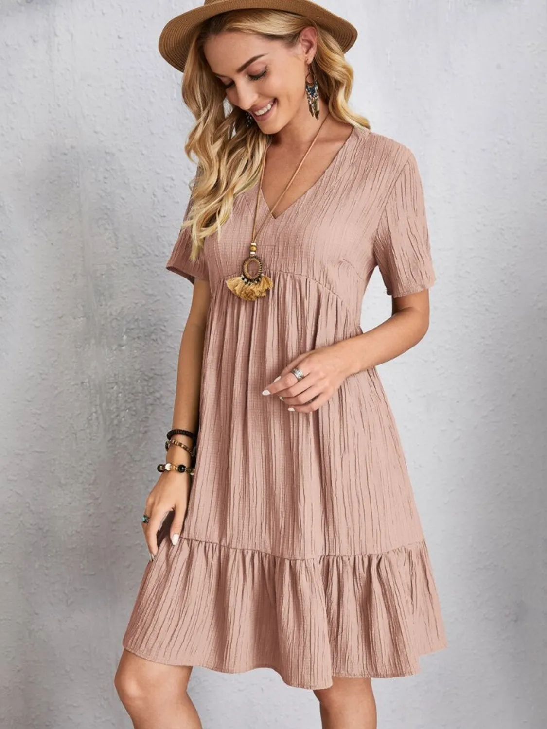 Full Size V-Neck Short Sleeve Dress