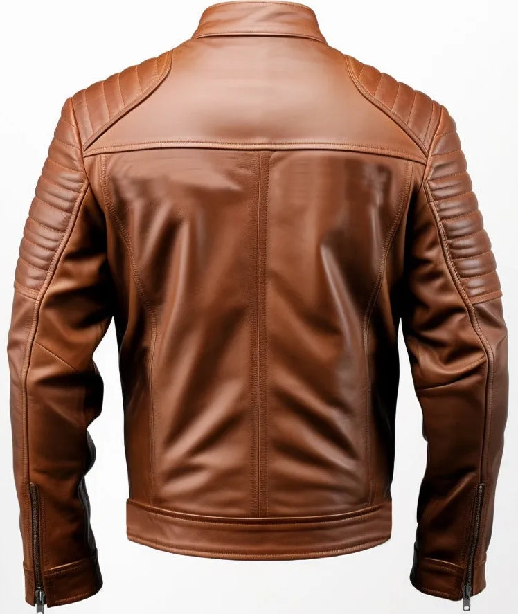 Men Classic Swiss Brown Cafe Racer Leather Jacket