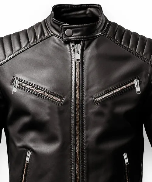 Men Harvey Black Moto Leather Jacket