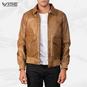 Men's Aviator Olive Brown Leather Bomber Jacket