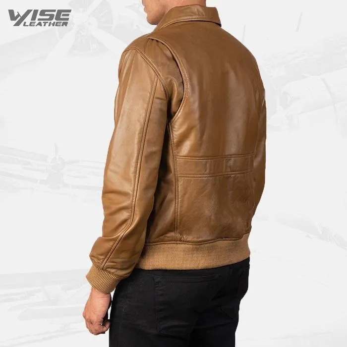 Men's Aviator Olive Brown Leather Bomber Jacket