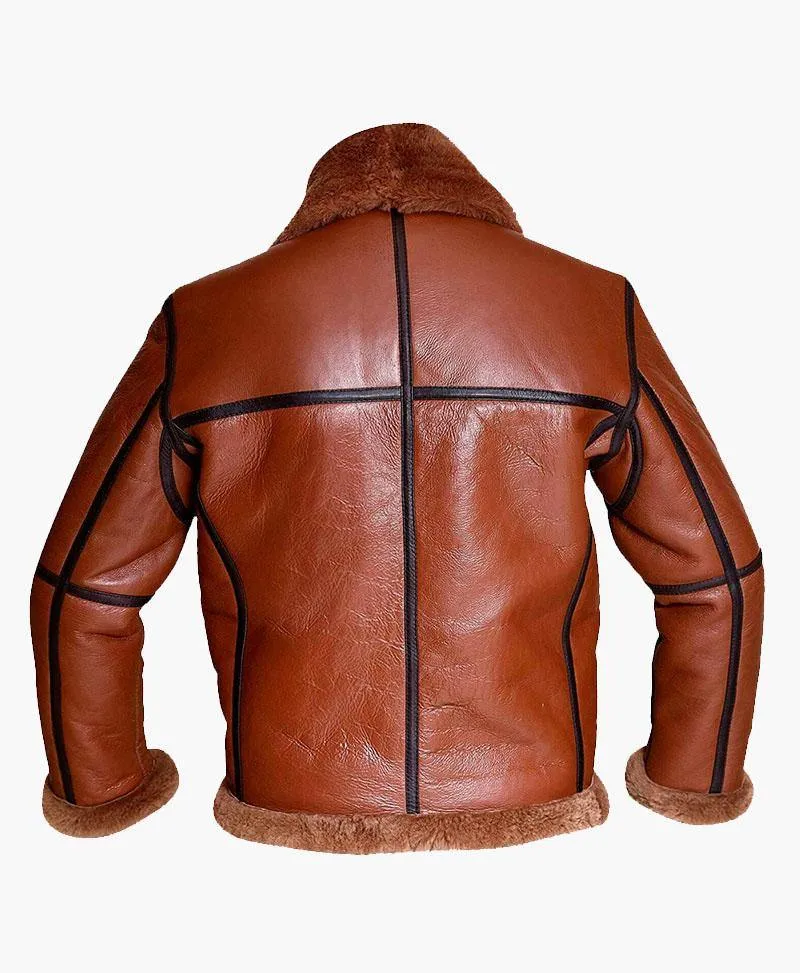 Men's Premium Aviator Bomber Leather Jacket with Luxurious Fur Trim