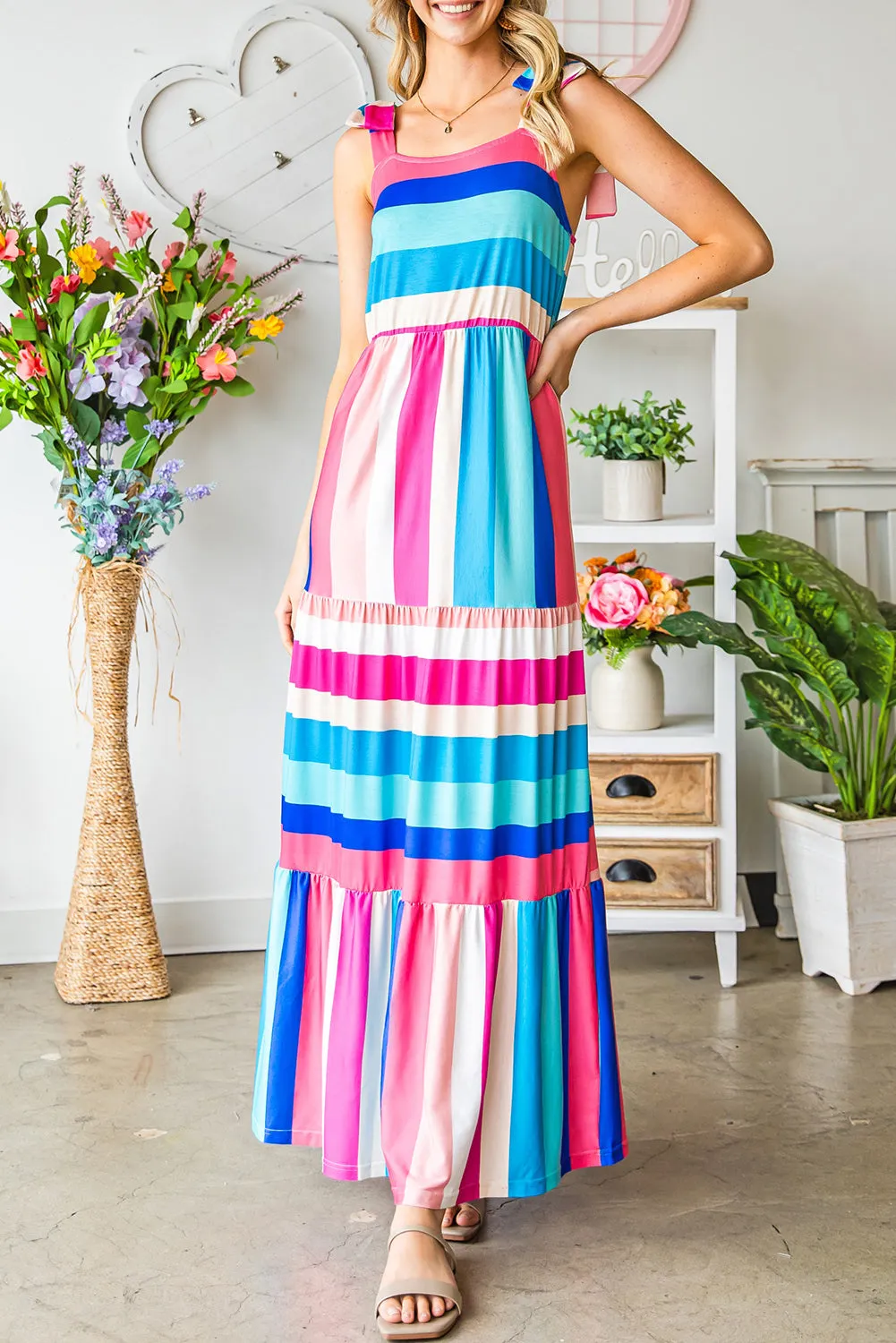 Multicolor Striped Sleeveless Maxi Dress