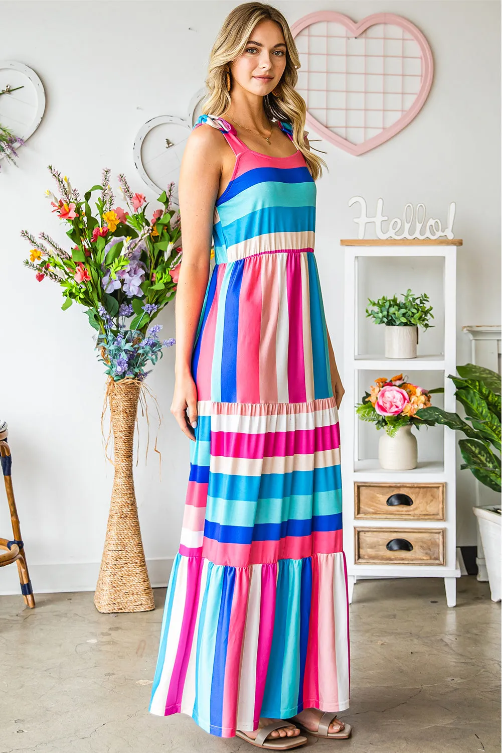 Multicolor Striped Sleeveless Maxi Dress