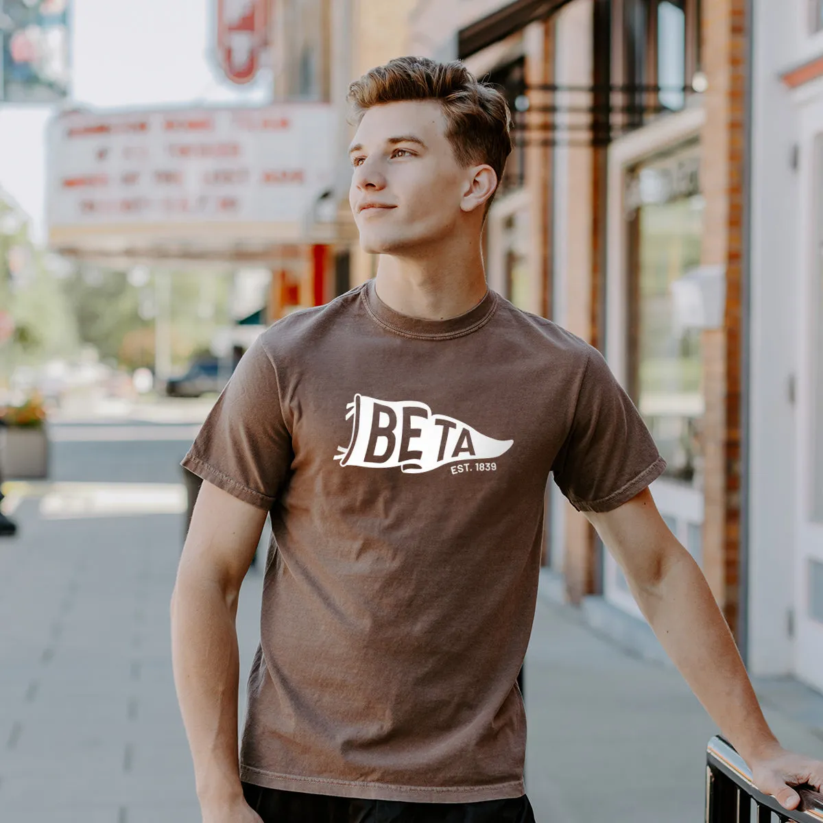 New! Beta Comfort Colors Brown Pennant Short Sleeve Tee