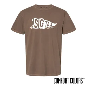 New! Sig Tau Comfort Colors Brown Pennant Short Sleeve Tee