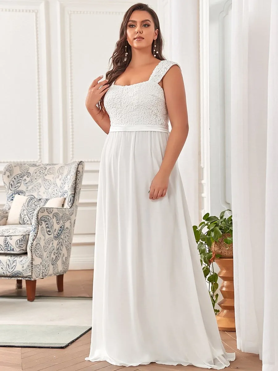 Plus Size Elegant A Line Long Chiffon Bridesmaid Dress With Lace Bodice