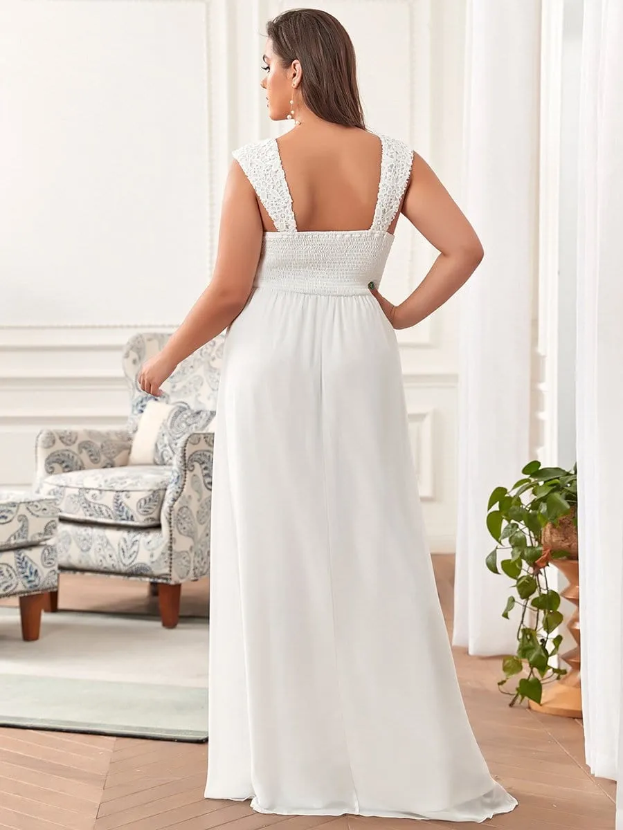 Plus Size Elegant A Line Long Chiffon Bridesmaid Dress With Lace Bodice