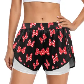 Polka Dot Bows Women's Sports Shorts With Compression Liner