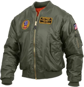 Sage Green Military Air Force Style MA-1 Flight Jacket with 5 Removable Patches