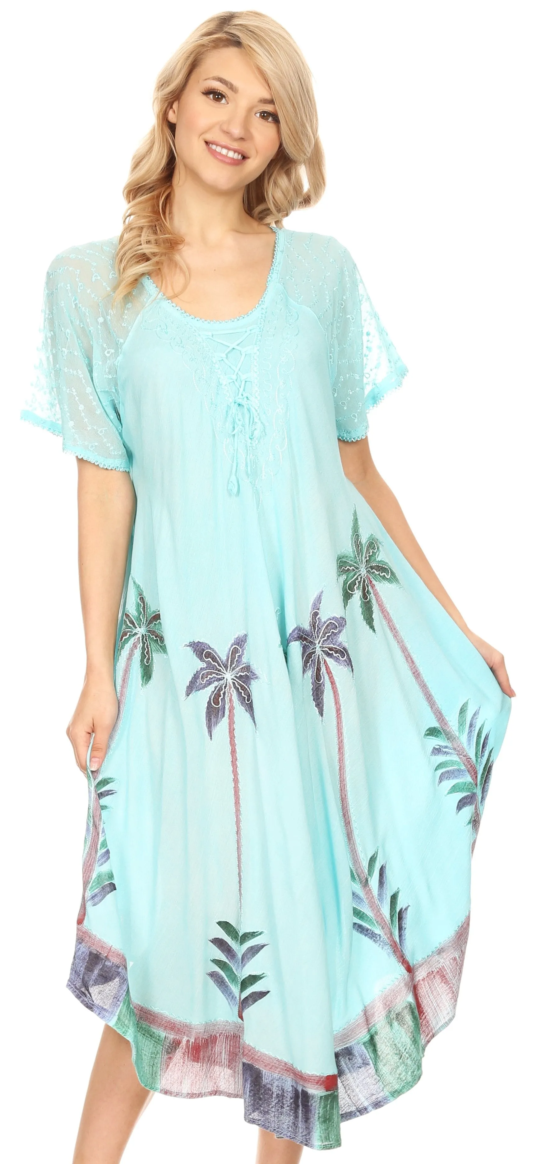 Sakkas Kai Palm Tree Caftan Tank Dress / Cover Up