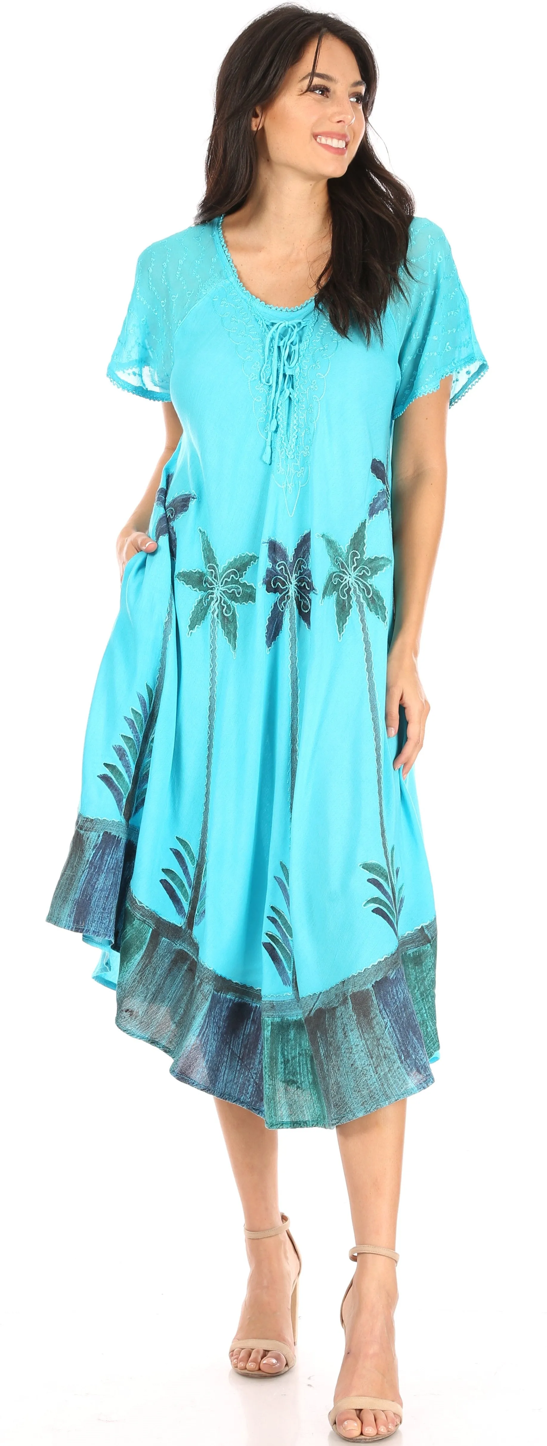 Sakkas Kai Palm Tree Caftan Tank Dress / Cover Up