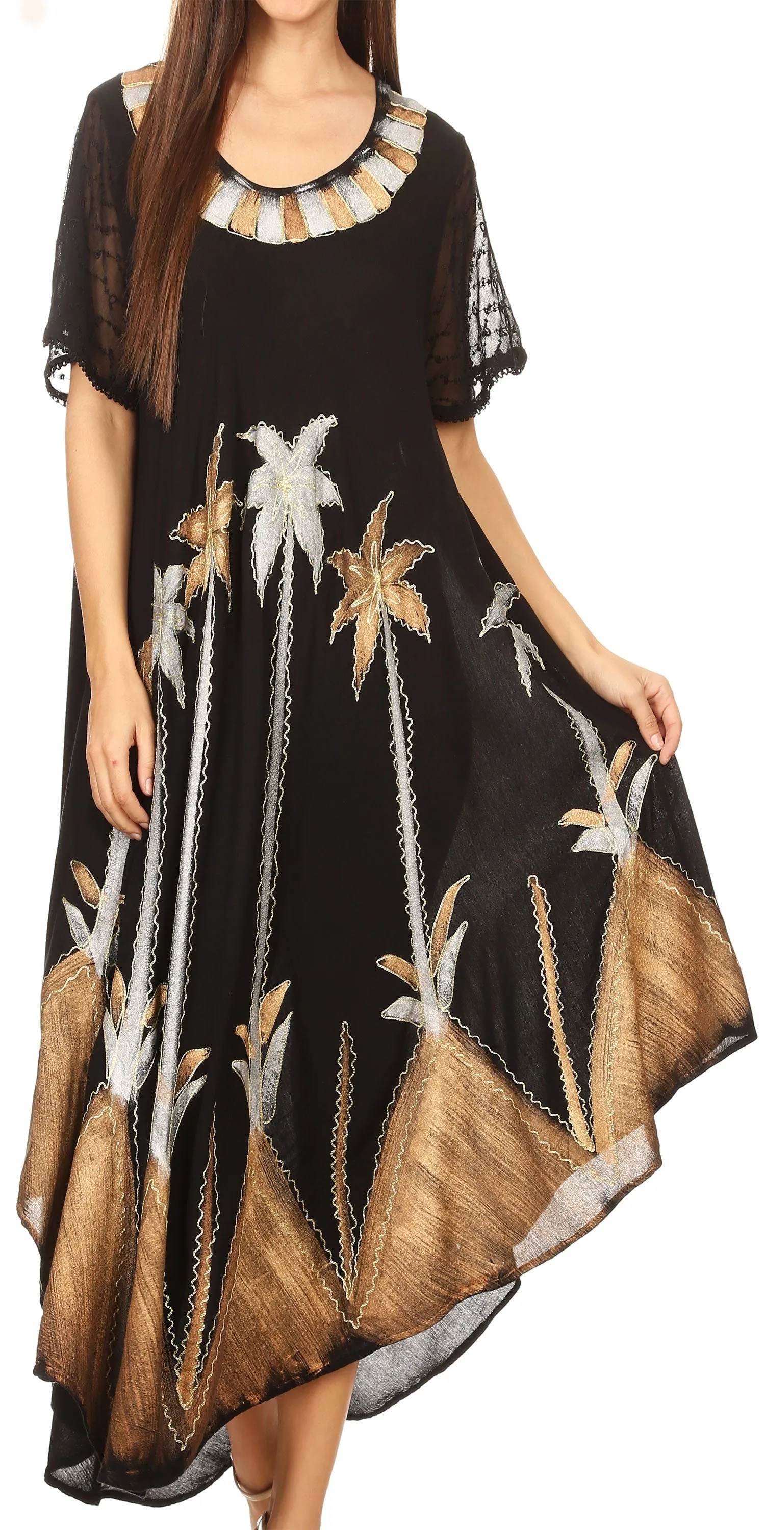 Sakkas Watercolor Palm Tree Tank Caftan Dress