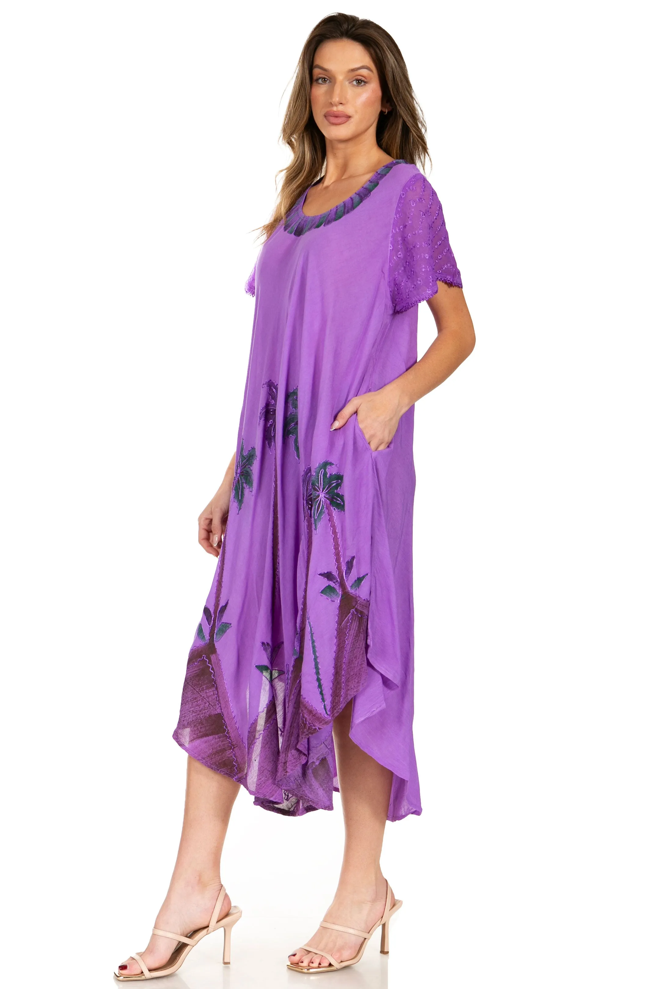 Sakkas Watercolor Palm Tree Tank Caftan Dress