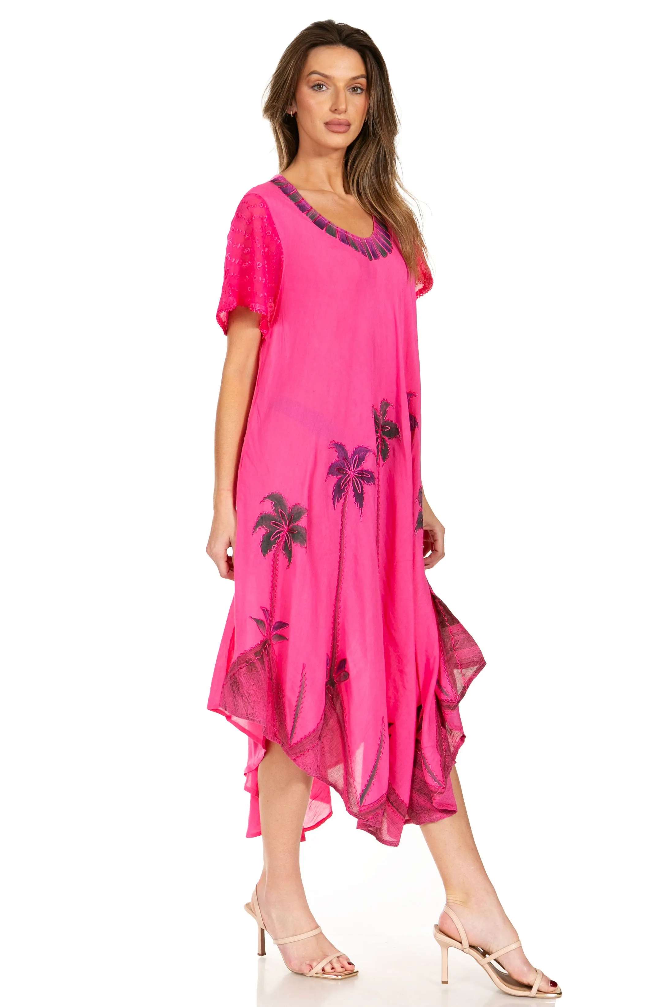 Sakkas Watercolor Palm Tree Tank Caftan Dress