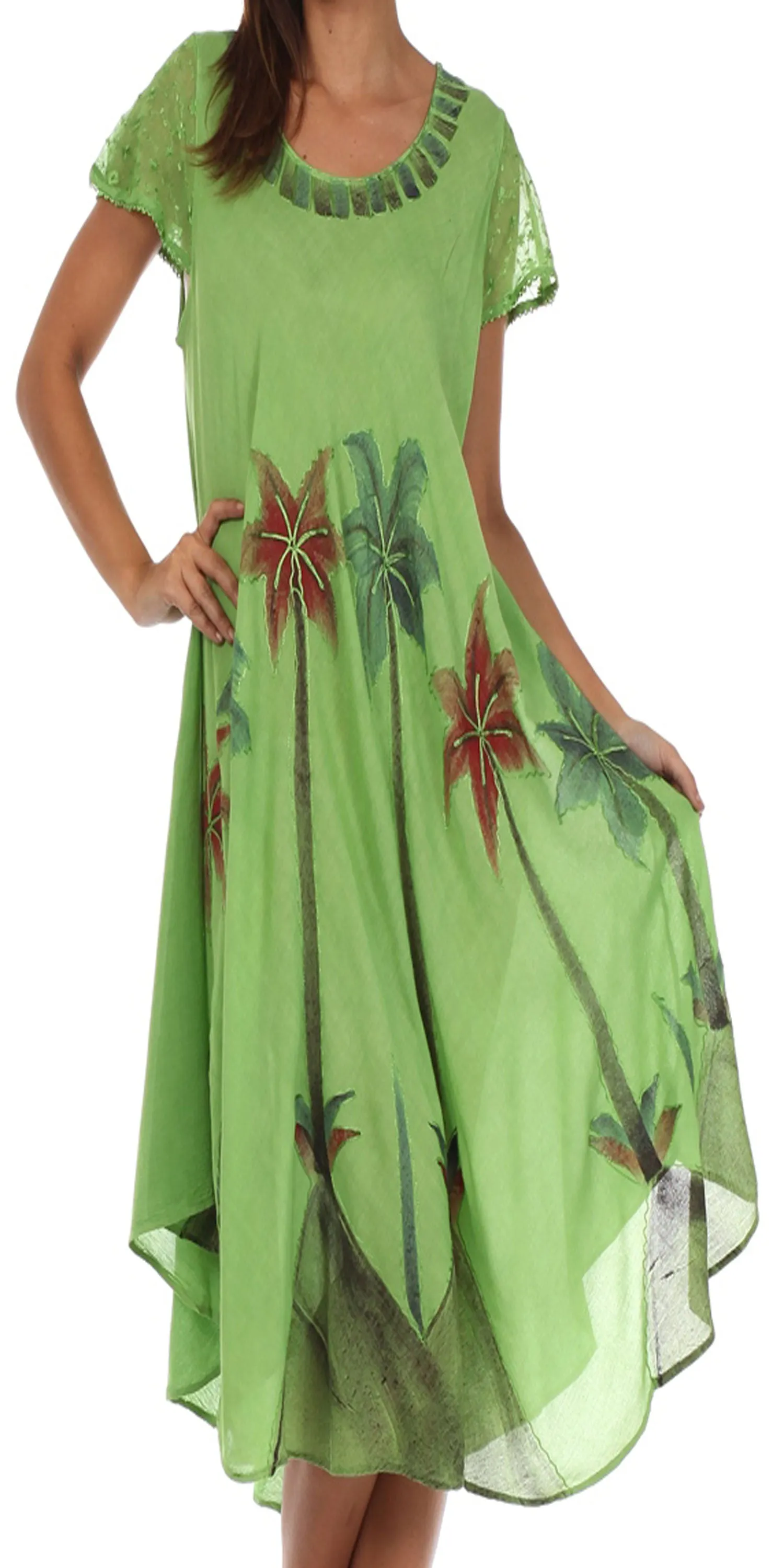 Sakkas Watercolor Palm Tree Tank Caftan Dress