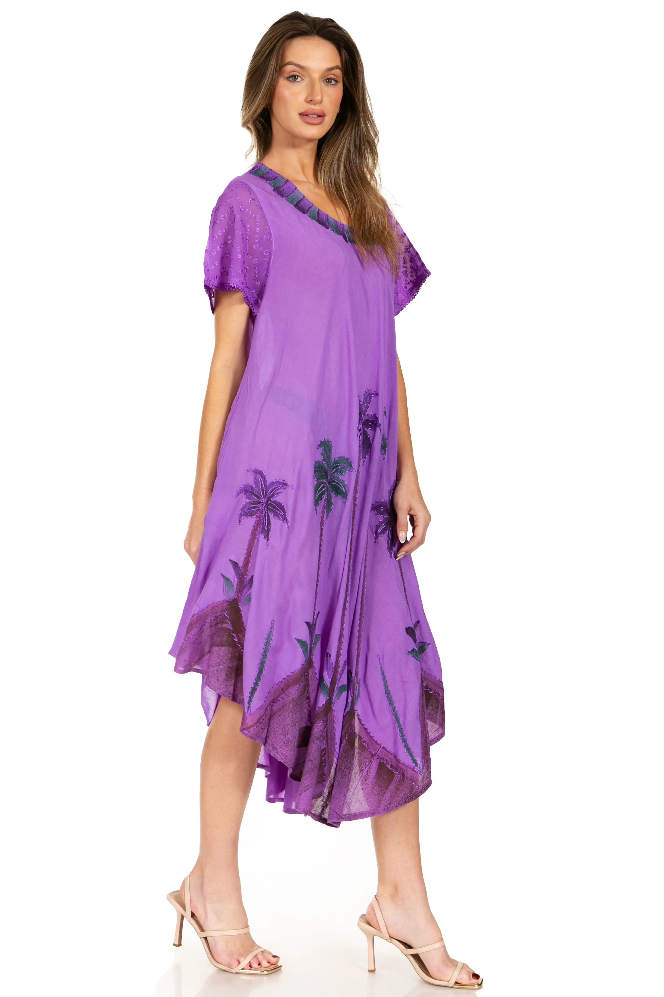 Sakkas Watercolor Palm Tree Tank Caftan Dress