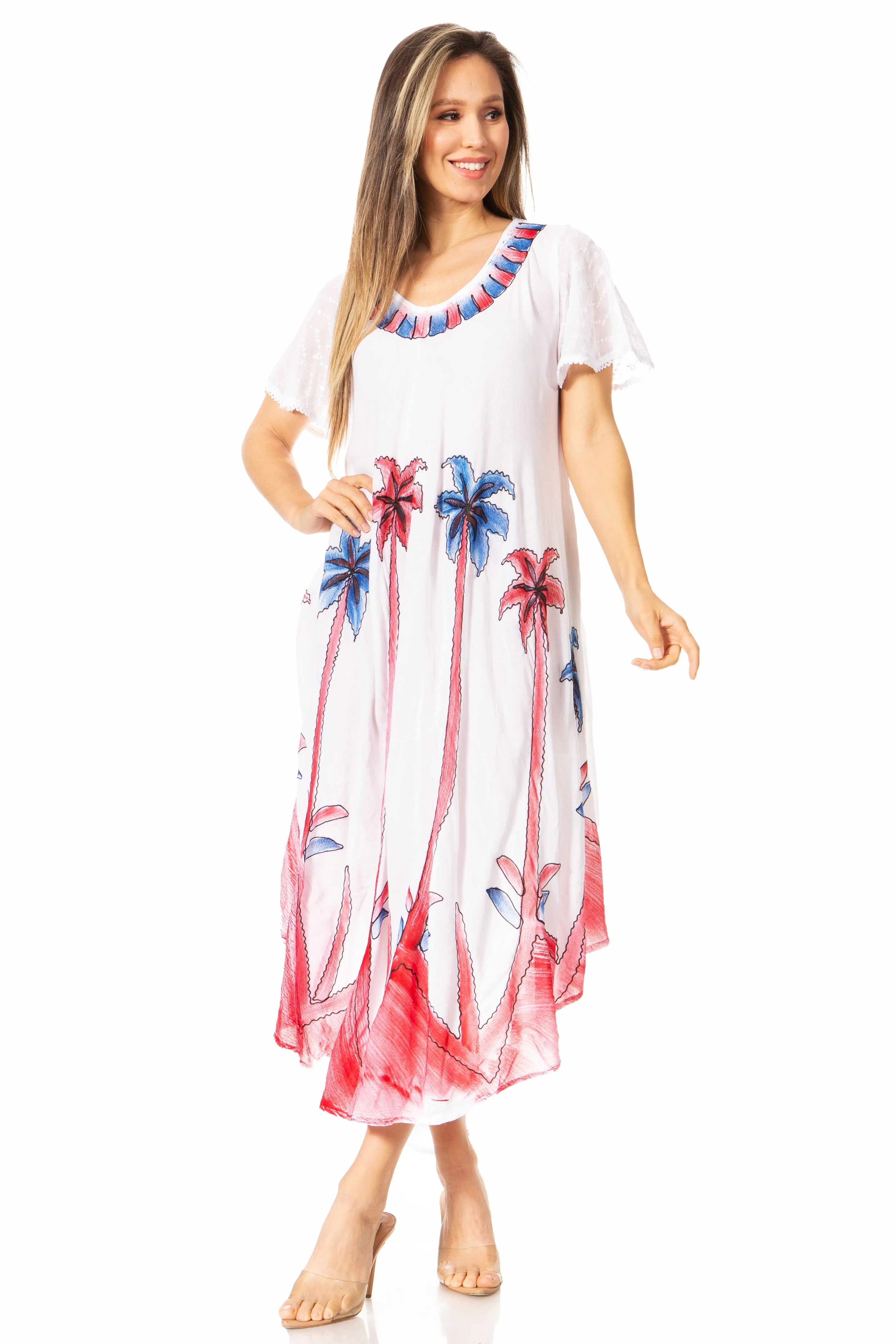 Sakkas Watercolor Palm Tree Tank Caftan Dress