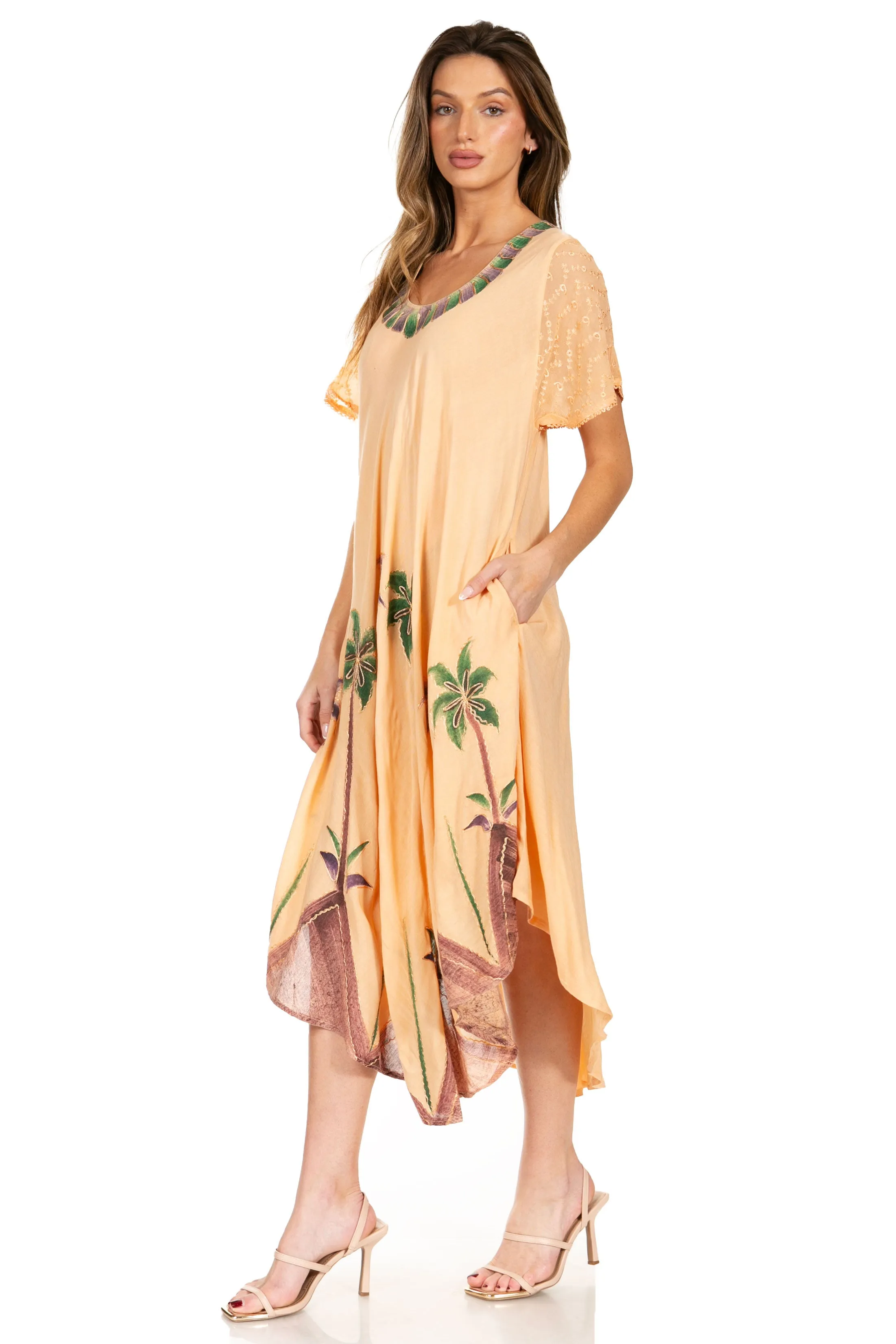 Sakkas Watercolor Palm Tree Tank Caftan Dress