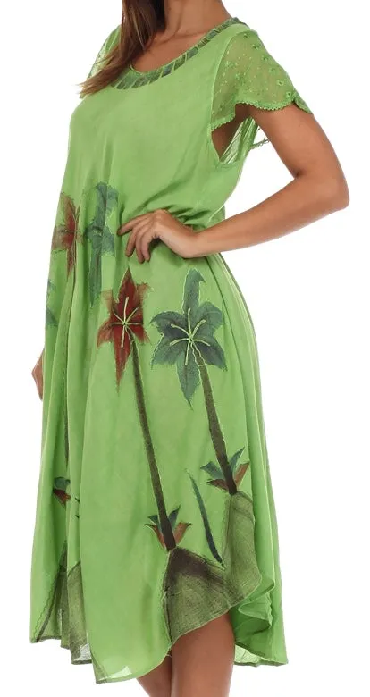 Sakkas Watercolor Palm Tree Tank Caftan Dress