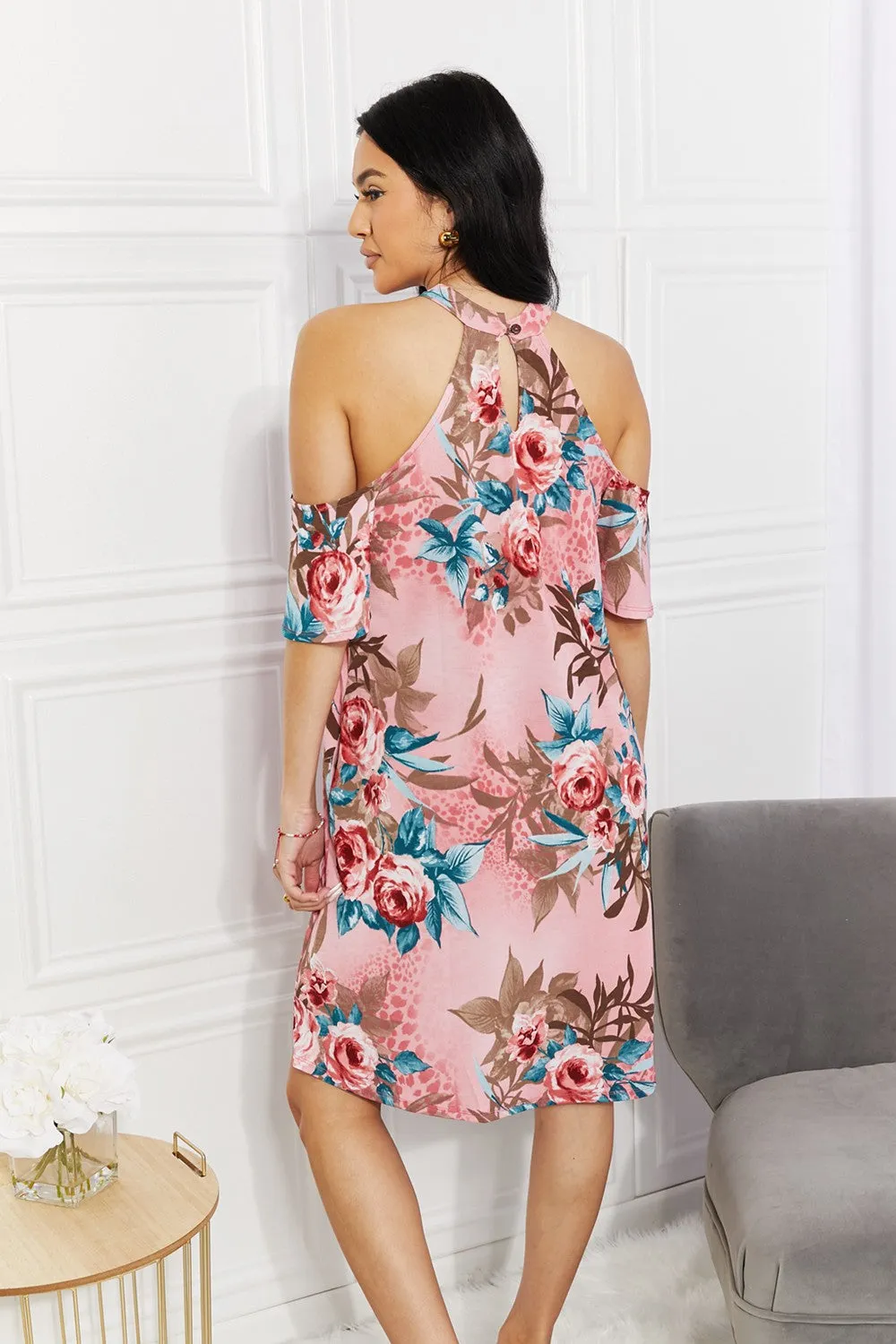 Sew In Love Full Size Fresh-Cut Flowers Cold-Shoulder Dress - Ships from The US