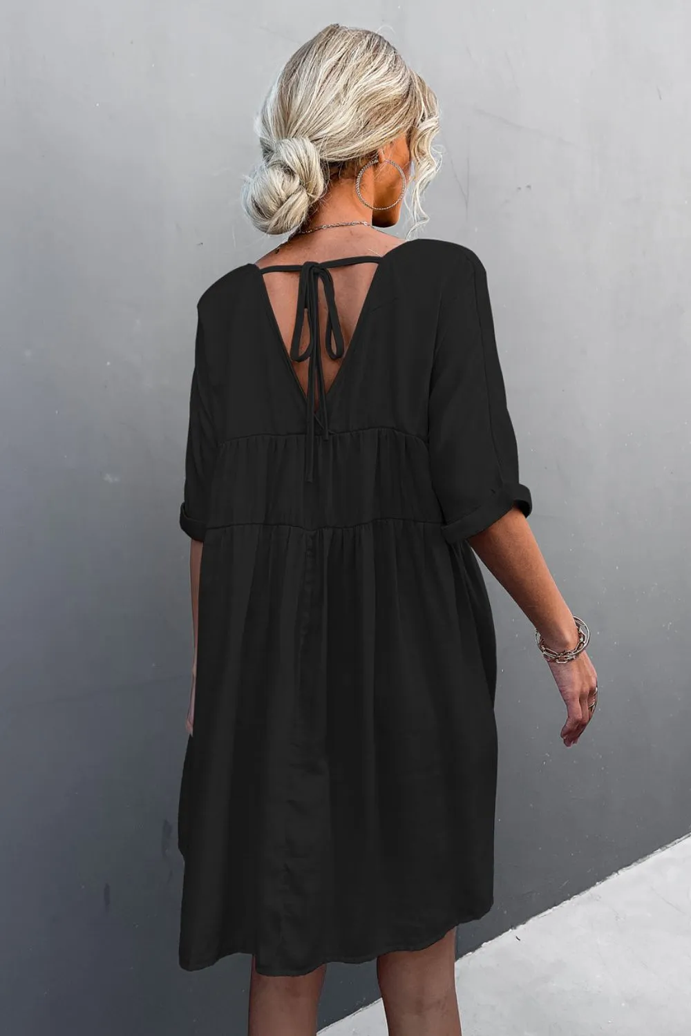 Tie Back Pocket Mini Dress