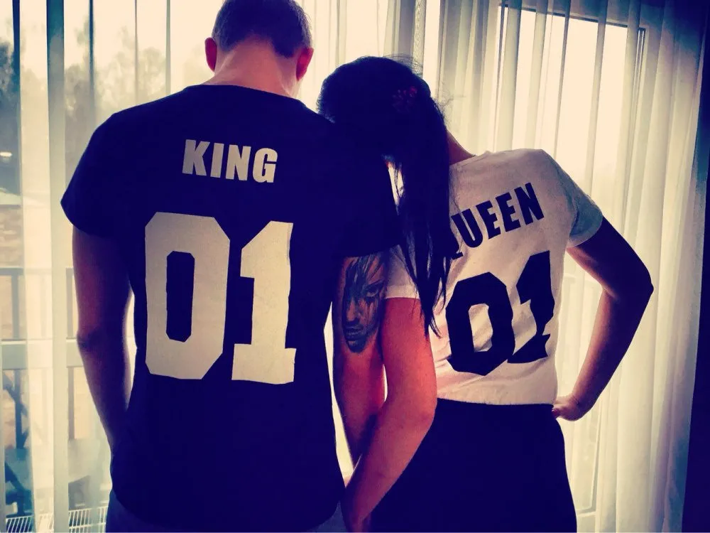 Valentine Shirts Woman Cotton King Queen 01 Funny Letter Print Couples Leisure T-shirt Man Tshirt Short Sleeve O neck T-shirt