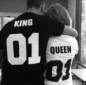 Valentine Shirts Woman Cotton King Queen 01 Funny Letter Print Couples Leisure T-shirt Man Tshirt Short Sleeve O neck T-shirt