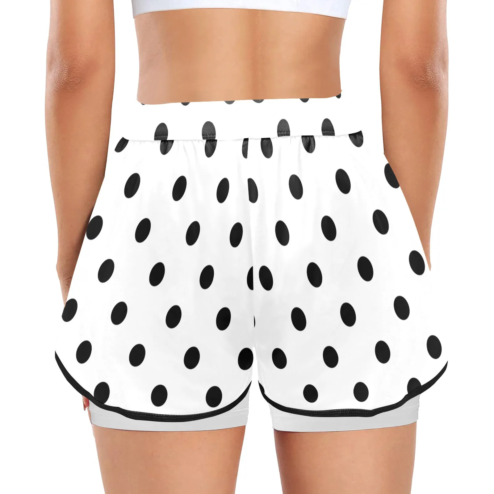 White With Black Polka Dots Women's Sports Shorts With Compression Liner