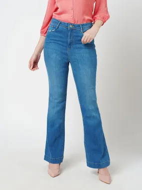 Women Blue K5094 High Rise Mini Flare Jeans