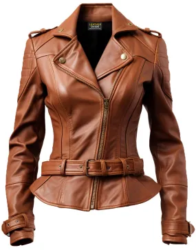 Women Brown Leather Jacket Asymmetrical Biker Style