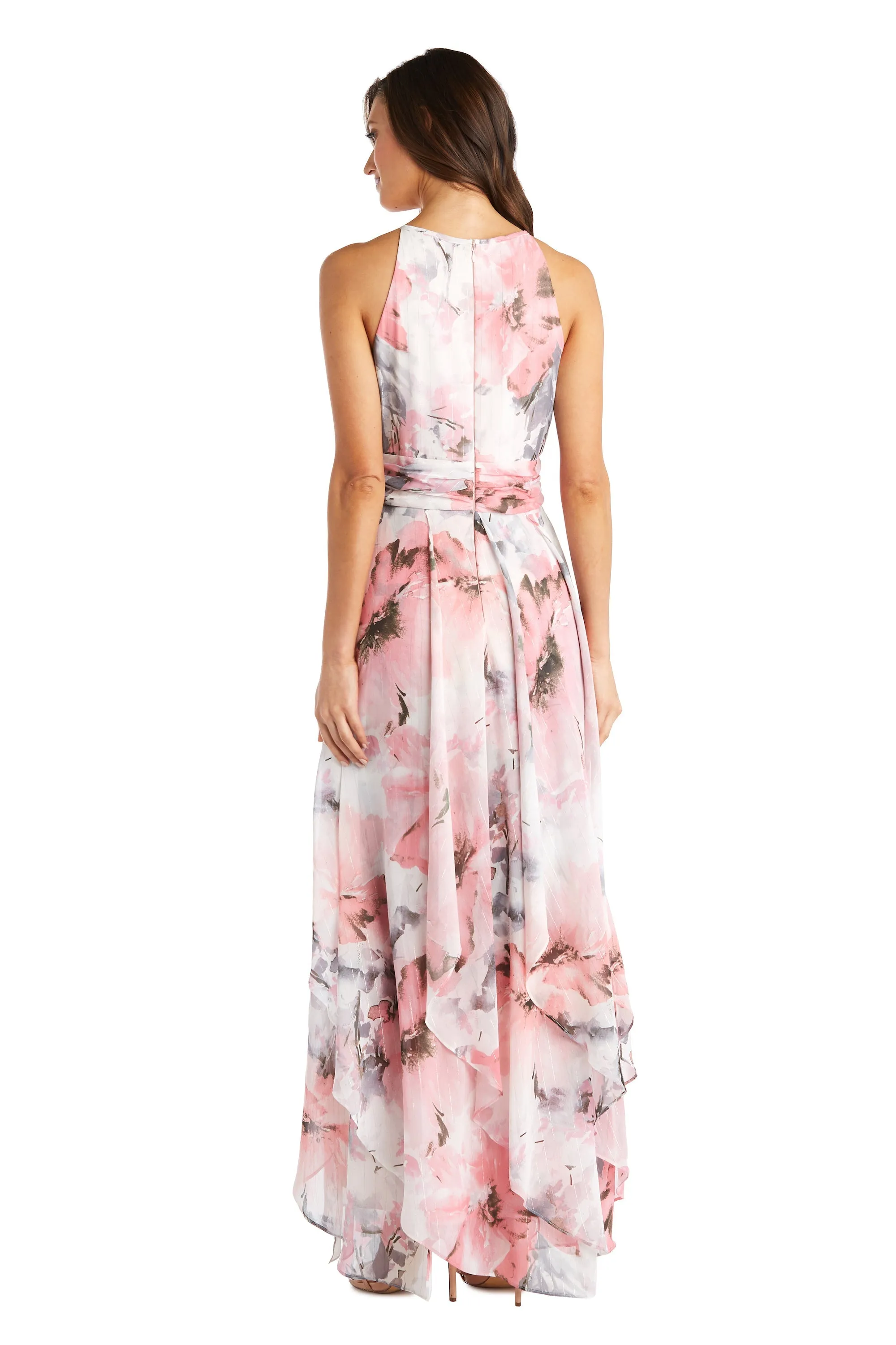 Women's Printed Chiffon with Halter Neckline Sheer Dress